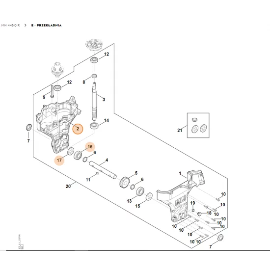 STIHL Glebogryzarka MH445.0 Obudowa przekładni kompl., prawa 6241 640 0497